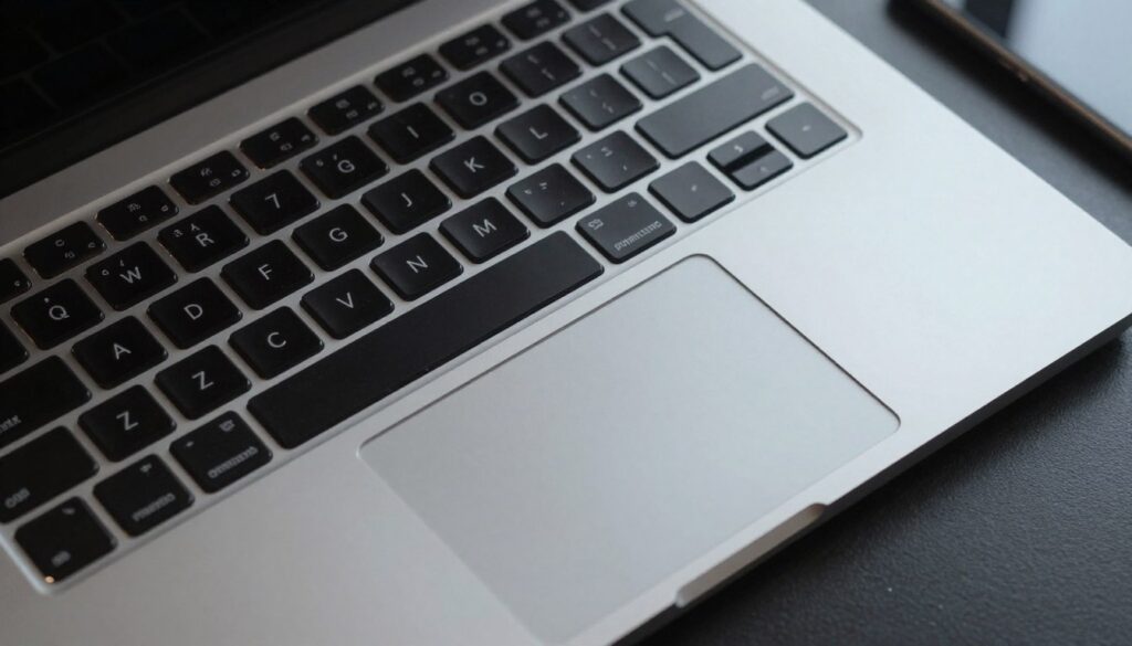 Bovenaanzicht van een laptoptoetsenbord en precisietouchpad