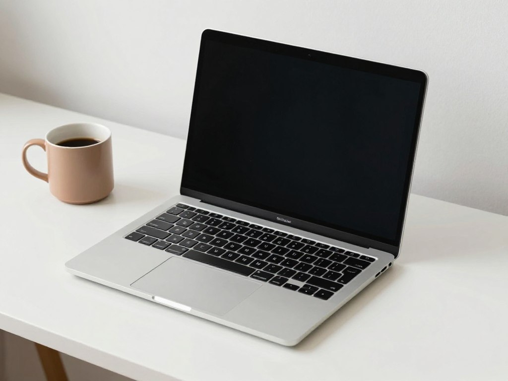 Compacte laptop geopend op een tafel Compacte laptop geopend op een tafel