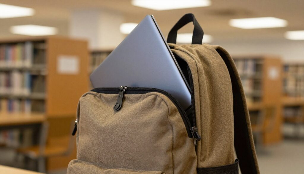 Draagbare studenten laptop in een rugzak