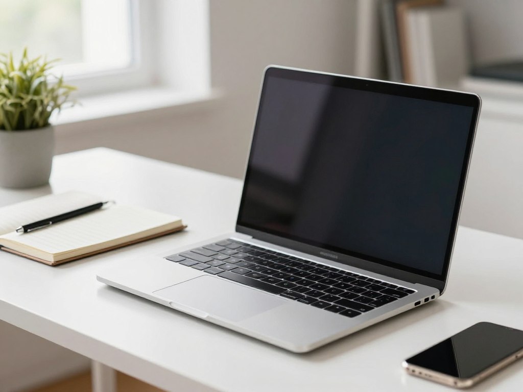 Dunne en lichte laptop op een werkplek Dunne en lichte laptop op een werkplek