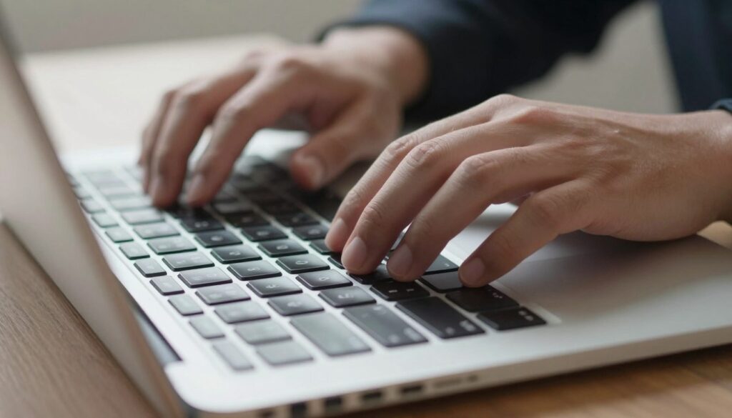 Gebruiker typt op een slanke laptop met numeriek toetsenbord