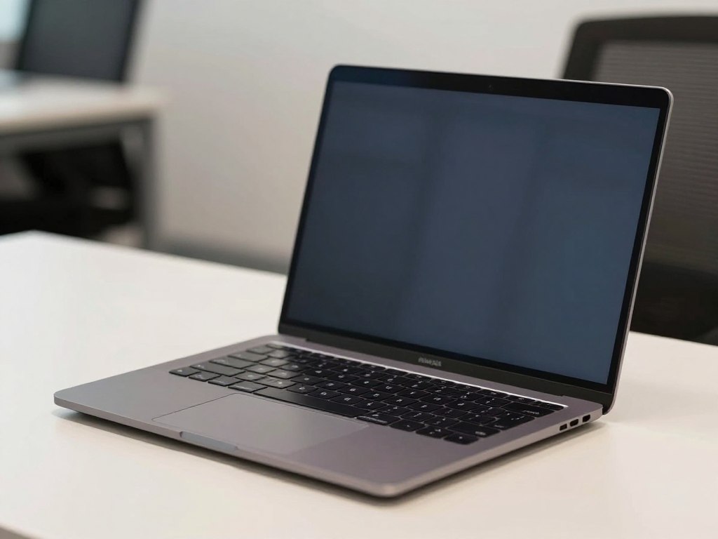 Klassieke compacte laptop geopend op kantoor