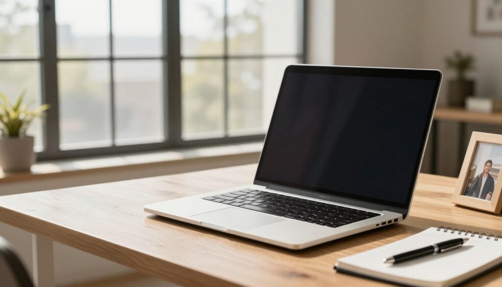 Overzicht van instellingen op een laptopbeeldscherm in een rustige werkkamer